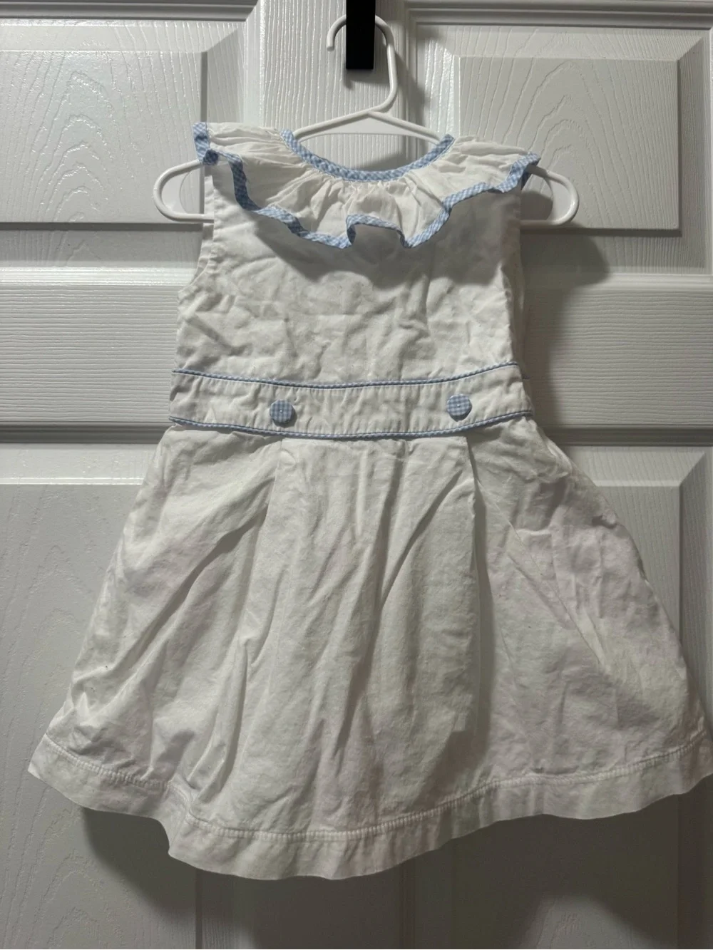 White & Light Blue Ruffle Collar Kids Dress